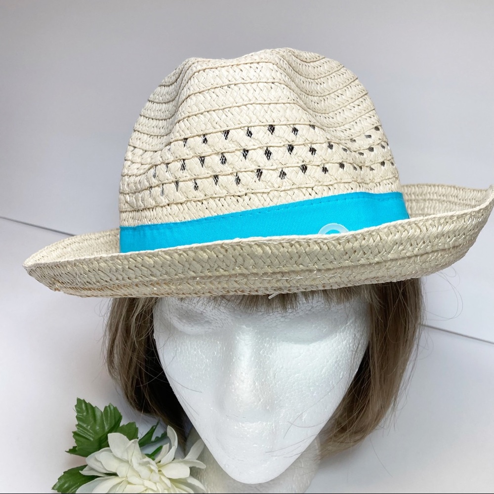 Straw Cream Fedora Blue Grosgrain Band NEW